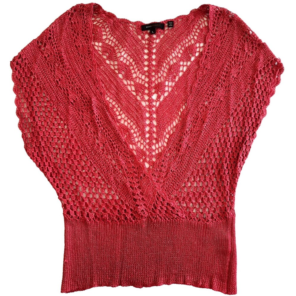 BCBG MAX AZRIA Hand Crochet Raspberry Rose  Open Stitch Sweater MSRP: $165